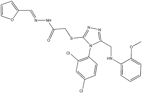 2-({4-(2,4-dichlorophenyl)-5-[(2-methoxyanilino)methyl]-4H-1,2,4-triazol-3-yl}sulfanyl)-N'-(2-furylmethylene)acetohydrazide Struktur