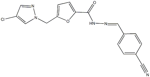 5-[(4-chloro-1H-pyrazol-1-yl)methyl]-N'-(4-cyanobenzylidene)-2-furohydrazide Struktur