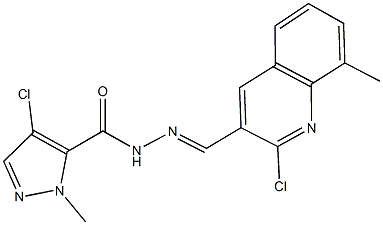 4-chloro-N'-[(2-chloro-8-methyl-3-quinolinyl)methylene]-1-methyl-1H-pyrazole-5-carbohydrazide Struktur