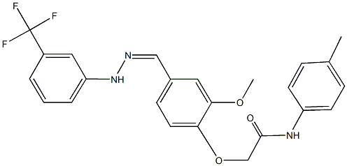 2-(2-methoxy-4-{2-[3-(trifluoromethyl)phenyl]carbohydrazonoyl}phenoxy)-N-(4-methylphenyl)acetamide Struktur