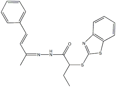 2-(1,3-benzothiazol-2-ylsulfanyl)-N'-(1-methyl-3-phenyl-2-propenylidene)butanohydrazide Struktur