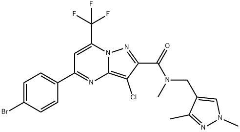 5-(4-bromophenyl)-3-chloro-N-[(1,3-dimethyl-1H-pyrazol-4-yl)methyl]-N-methyl-7-(trifluoromethyl)pyrazolo[1,5-a]pyrimidine-2-carboxamide Struktur