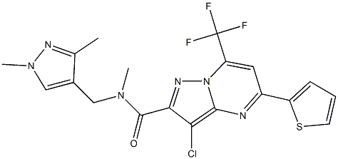 3-chloro-N-[(1,3-dimethyl-1H-pyrazol-4-yl)methyl]-N-methyl-5-(2-thienyl)-7-(trifluoromethyl)pyrazolo[1,5-a]pyrimidine-2-carboxamide Struktur