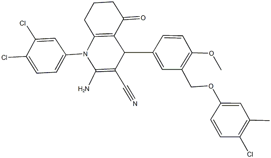 2-amino-4-{3-[(4-chloro-3-methylphenoxy)methyl]-4-methoxyphenyl}-1-(3,4-dichlorophenyl)-5-oxo-1,4,5,6,7,8-hexahydro-3-quinolinecarbonitrile Struktur