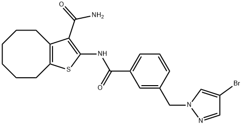 2-({3-[(4-bromo-1H-pyrazol-1-yl)methyl]benzoyl}amino)-4,5,6,7,8,9-hexahydrocycloocta[b]thiophene-3-carboxamide Struktur