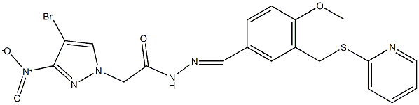 2-{4-bromo-3-nitro-1H-pyrazol-1-yl}-N'-{4-methoxy-3-[(2-pyridinylsulfanyl)methyl]benzylidene}acetohydrazide Struktur