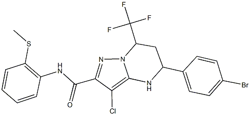 5-(4-bromophenyl)-3-chloro-N-[2-(methylsulfanyl)phenyl]-7-(trifluoromethyl)-4,5,6,7-tetrahydropyrazolo[1,5-a]pyrimidine-2-carboxamide Struktur