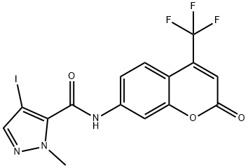 4-iodo-1-methyl-N-[2-oxo-4-(trifluoromethyl)-2H-chromen-7-yl]-1H-pyrazole-5-carboxamide Struktur