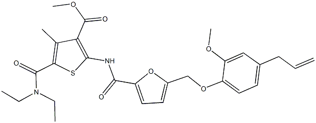 methyl 2-({5-[(4-allyl-2-methoxyphenoxy)methyl]-2-furoyl}amino)-5-[(diethylamino)carbonyl]-4-methyl-3-thiophenecarboxylate Struktur