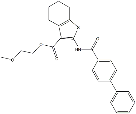 2-methoxyethyl 2-[([1,1'-biphenyl]-4-ylcarbonyl)amino]-4,5,6,7-tetrahydro-1-benzothiophene-3-carboxylate Struktur