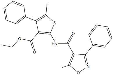 ethyl 5-methyl-2-{[(5-methyl-3-phenylisoxazol-4-yl)carbonyl]amino}-4-phenylthiophene-3-carboxylate Struktur