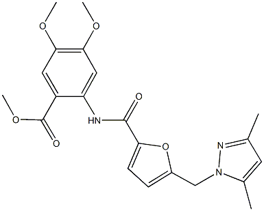 methyl 2-({5-[(3,5-dimethyl-1H-pyrazol-1-yl)methyl]-2-furoyl}amino)-4,5-dimethoxybenzoate Struktur