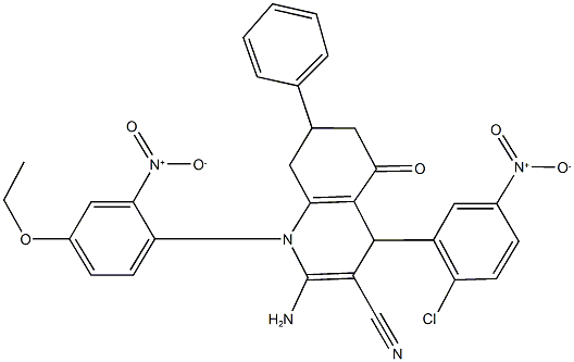 2-amino-4-{2-chloro-5-nitrophenyl}-1-{4-ethoxy-2-nitrophenyl}-5-oxo-7-phenyl-1,4,5,6,7,8-hexahydro-3-quinolinecarbonitrile Struktur