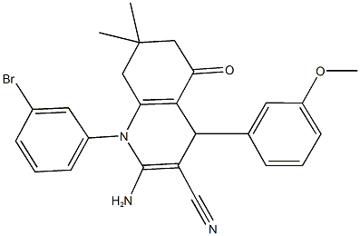 2-amino-1-(3-bromophenyl)-4-(3-methoxyphenyl)-7,7-dimethyl-5-oxo-1,4,5,6,7,8-hexahydro-3-quinolinecarbonitrile Struktur