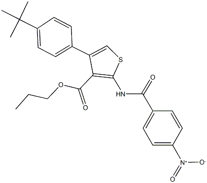 propyl 4-(4-tert-butylphenyl)-2-({4-nitrobenzoyl}amino)-3-thiophenecarboxylate Struktur