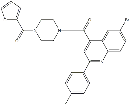 6-bromo-4-{[4-(2-furoyl)-1-piperazinyl]carbonyl}-2-(4-methylphenyl)quinoline Struktur