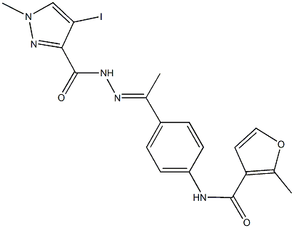 N-(4-{N-[(4-iodo-1-methyl-1H-pyrazol-3-yl)carbonyl]ethanehydrazonoyl}phenyl)-2-methyl-3-furamide Struktur