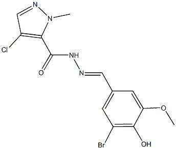 N'-(3-bromo-4-hydroxy-5-methoxybenzylidene)-4-chloro-1-methyl-1H-pyrazole-5-carbohydrazide Struktur