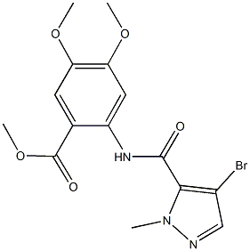 methyl 2-{[(4-bromo-1-methyl-1H-pyrazol-5-yl)carbonyl]amino}-4,5-dimethoxybenzoate Struktur