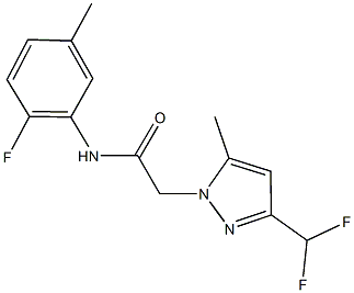 2-[3-(difluoromethyl)-5-methyl-1H-pyrazol-1-yl]-N-(2-fluoro-5-methylphenyl)acetamide Struktur