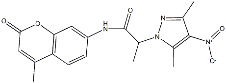 2-{4-nitro-3,5-dimethyl-1H-pyrazol-1-yl}-N-(4-methyl-2-oxo-2H-chromen-7-yl)propanamide Struktur