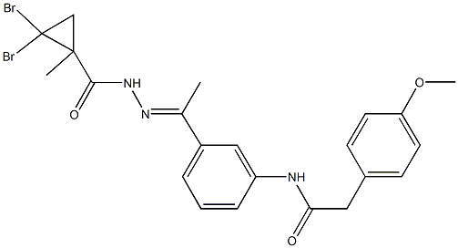 N-(3-{N-[(2,2-dibromo-1-methylcyclopropyl)carbonyl]ethanehydrazonoyl}phenyl)-2-(4-methoxyphenyl)acetamide Struktur