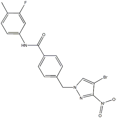 4-({4-bromo-3-nitro-1H-pyrazol-1-yl}methyl)-N-(3-fluoro-4-methylphenyl)benzamide Struktur