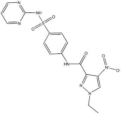 1-ethyl-4-nitro-N-{4-[(2-pyrimidinylamino)sulfonyl]phenyl}-1H-pyrazole-3-carboxamide Struktur