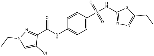 4-chloro-1-ethyl-N-(4-{[(5-ethyl-1,3,4-thiadiazol-2-yl)amino]sulfonyl}phenyl)-1H-pyrazole-3-carboxamide Struktur