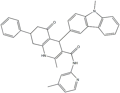 2-methyl-4-(9-methyl-9H-carbazol-3-yl)-N-(4-methyl-2-pyridinyl)-5-oxo-7-phenyl-1,4,5,6,7,8-hexahydro-3-quinolinecarboxamide Struktur