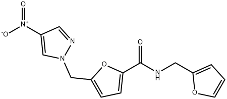 N-(2-furylmethyl)-5-({4-nitro-1H-pyrazol-1-yl}methyl)-2-furamide Struktur