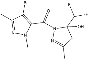 1-[(4-bromo-1,3-dimethyl-1H-pyrazol-5-yl)carbonyl]-5-(difluoromethyl)-3-methyl-4,5-dihydro-1H-pyrazol-5-ol Struktur