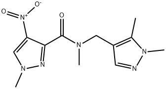 N-[(1,5-dimethyl-1H-pyrazol-4-yl)methyl]-4-nitro-N,1-dimethyl-1H-pyrazole-3-carboxamide Struktur