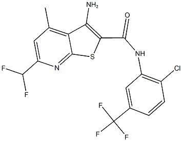 3-amino-N-[2-chloro-5-(trifluoromethyl)phenyl]-6-(difluoromethyl)-4-methylthieno[2,3-b]pyridine-2-carboxamide Struktur