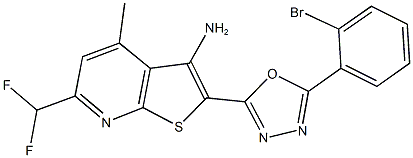 2-[5-(2-bromophenyl)-1,3,4-oxadiazol-2-yl]-6-(difluoromethyl)-4-methylthieno[2,3-b]pyridin-3-ylamine Struktur