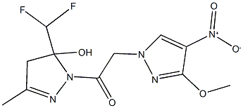 5-(difluoromethyl)-1-({4-nitro-3-methoxy-1H-pyrazol-1-yl}acetyl)-3-methyl-4,5-dihydro-1H-pyrazol-5-ol Struktur