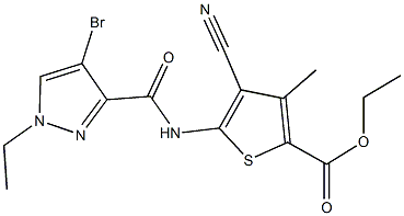 ethyl 5-{[(4-bromo-1-ethyl-1H-pyrazol-3-yl)carbonyl]amino}-4-cyano-3-methyl-2-thiophenecarboxylate Struktur