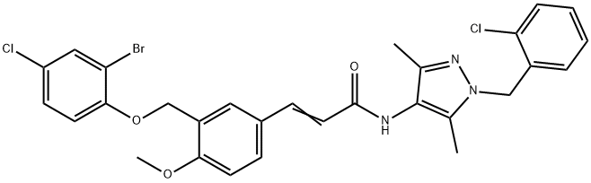 3-{3-[(2-bromo-4-chlorophenoxy)methyl]-4-methoxyphenyl}-N-[1-(2-chlorobenzyl)-3,5-dimethyl-1H-pyrazol-4-yl]acrylamide Struktur