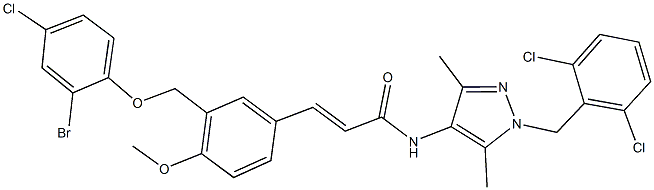 3-{3-[(2-bromo-4-chlorophenoxy)methyl]-4-methoxyphenyl}-N-[1-(2,6-dichlorobenzyl)-3,5-dimethyl-1H-pyrazol-4-yl]acrylamide Struktur