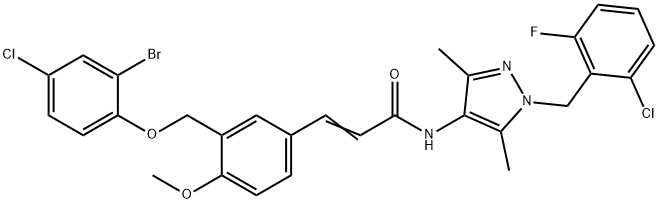 3-{3-[(2-bromo-4-chlorophenoxy)methyl]-4-methoxyphenyl}-N-[1-(2-chloro-6-fluorobenzyl)-3,5-dimethyl-1H-pyrazol-4-yl]acrylamide Struktur