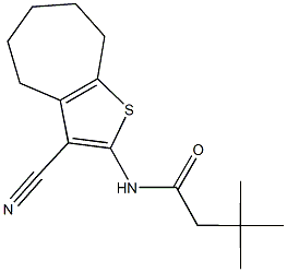 N-(3-cyano-5,6,7,8-tetrahydro-4H-cyclohepta[b]thien-2-yl)-3,3-dimethylbutanamide Struktur