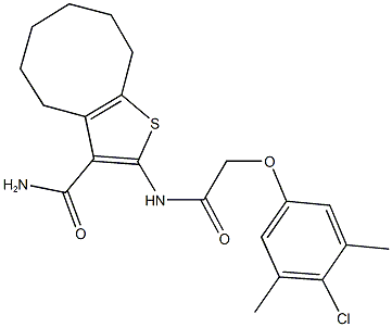 2-{[(4-chloro-3,5-dimethylphenoxy)acetyl]amino}-4,5,6,7,8,9-hexahydrocycloocta[b]thiophene-3-carboxamide Struktur