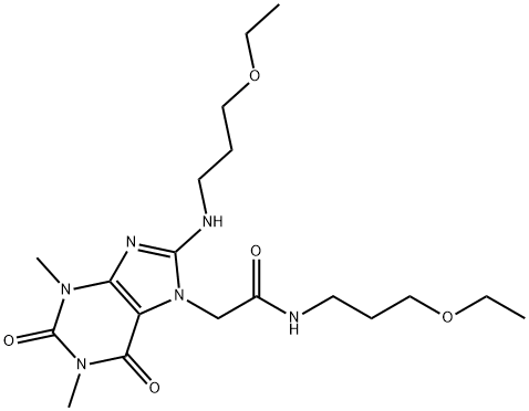 N-(3-ethoxypropyl)-2-{8-[(3-ethoxypropyl)amino]-1,3-dimethyl-2,6-dioxo-1,2,3,6-tetrahydro-7H-purin-7-yl}acetamide Struktur