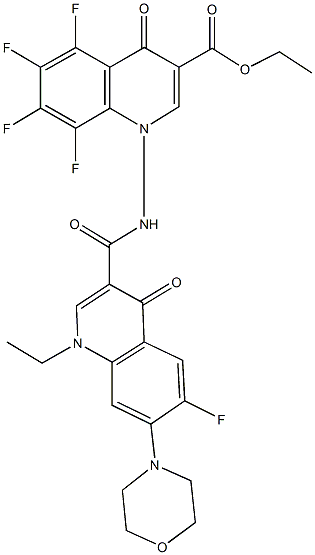 ethyl 1-({[1-ethyl-6-fluoro-7-(4-morpholinyl)-4-oxo-1,4-dihydro-3-quinolinyl]carbonyl}amino)-5,6,7,8-tetrafluoro-4-oxo-1,4-dihydro-3-quinolinecarboxylate Struktur