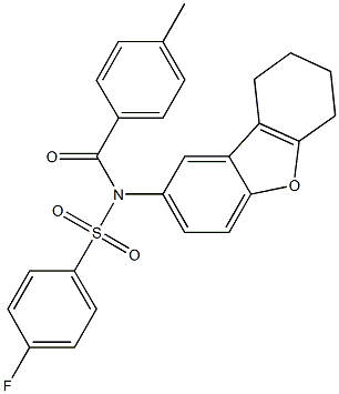 4-fluoro-N-(4-methylbenzoyl)-N-(6,7,8,9-tetrahydrodibenzo[b,d]furan-2-yl)benzenesulfonamide Struktur