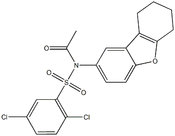 N-acetyl-2,5-dichloro-N-(6,7,8,9-tetrahydrodibenzo[b,d]furan-2-yl)benzenesulfonamide Struktur