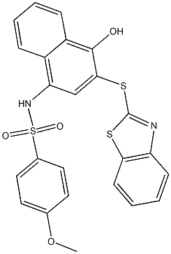 N-[3-(1,3-benzothiazol-2-ylsulfanyl)-4-hydroxy-1-naphthyl]-4-methoxybenzenesulfonamide Struktur