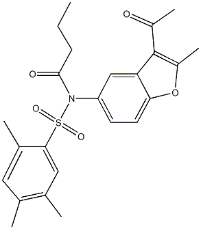 N-(3-acetyl-2-methyl-1-benzofuran-5-yl)-N-butyryl-2,4,5-trimethylbenzenesulfonamide Struktur