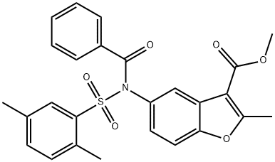 methyl 5-{benzoyl[(2,5-dimethylphenyl)sulfonyl]amino}-2-methyl-1-benzofuran-3-carboxylate Struktur