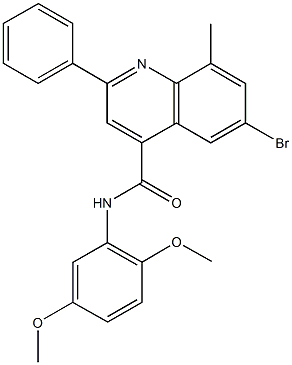 6-bromo-N-(2,5-dimethoxyphenyl)-8-methyl-2-phenyl-4-quinolinecarboxamide Struktur